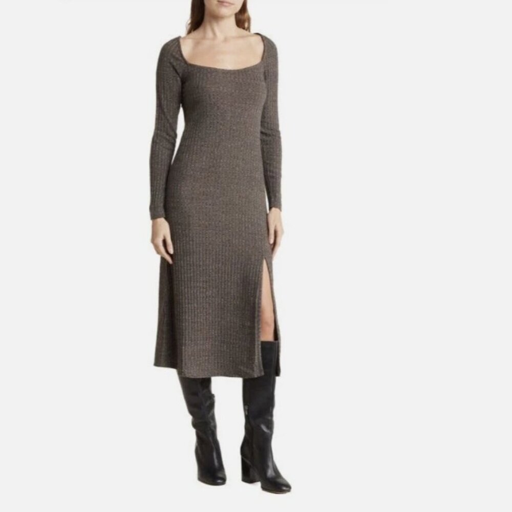 ASTR the Label Grey/Black High-Slit Midi Sweater Dress - Size S
